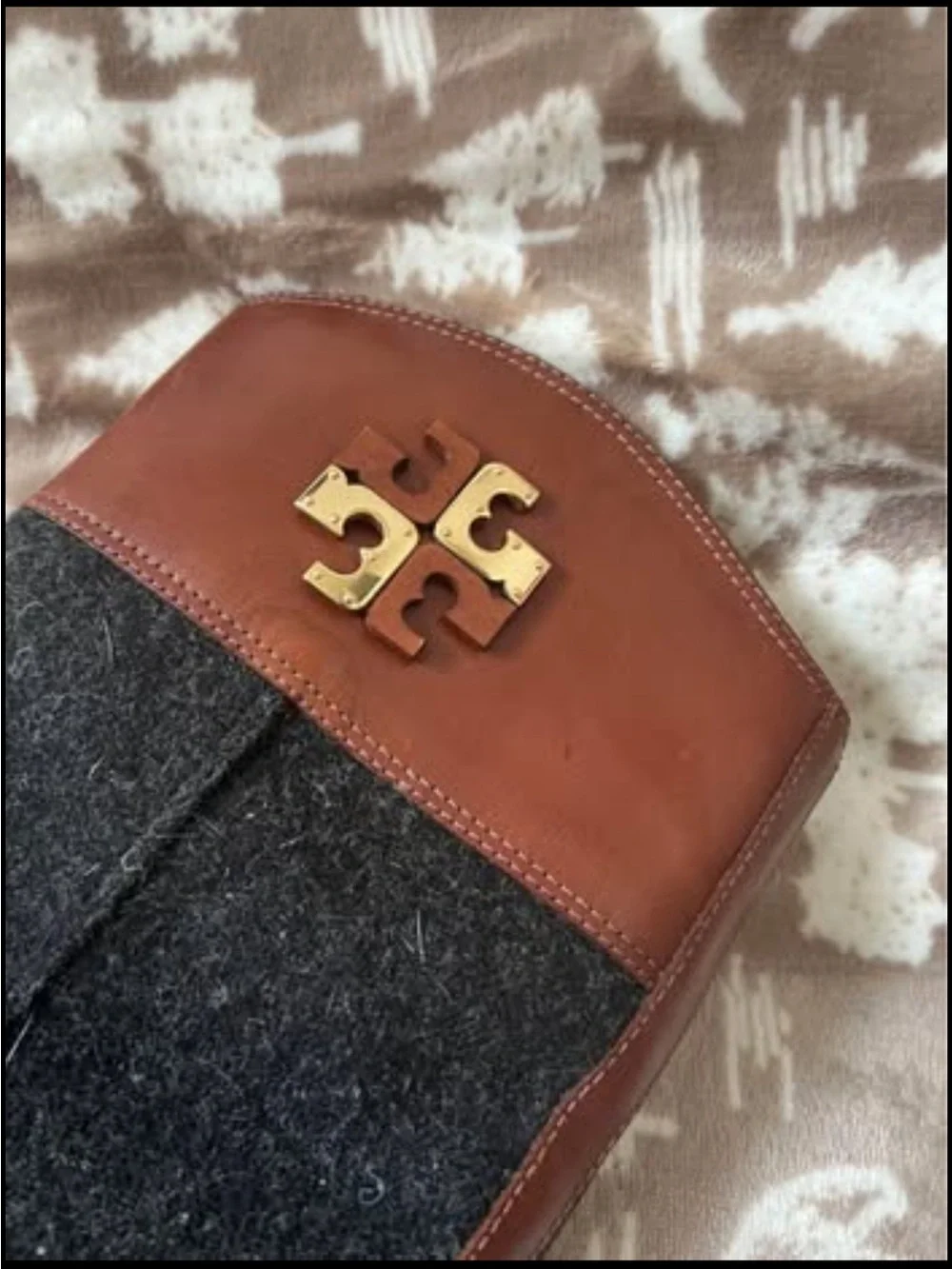 Tory Burch Brown Leather and Gray Wool  Boots